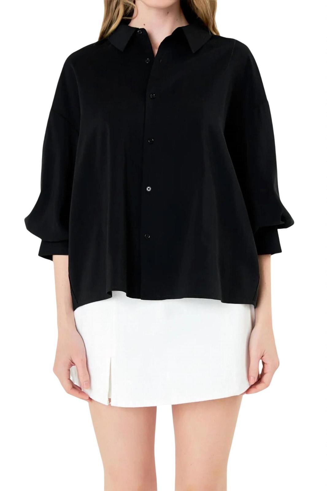 English Factory Button Down Balloon Sleeve Shirt Black - $32.00