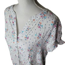 Jane Delancey Floral Shirt Blouse White Flowers Dots Short Sleeve Womens... - £6.85 GBP