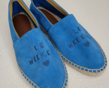 Anthropologie South Parade Le Weekend Espadrilles Sz 37 Blue Flat Slip o... - $12.86