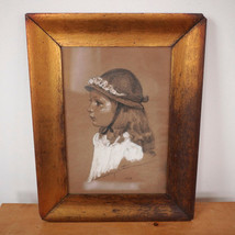 Vintage 1940 Young Girl Harry Worthman Pastel Signed Drawing Copper Gilt... - $809.83 CAD
