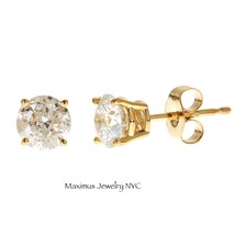 1/3Ct Diamond Solitaire Brilliant Stud Earrings 100% Natural 14K Yellow Gold - £112.75 GBP