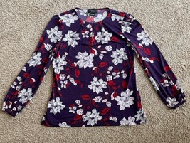 Liz Claiborne Career Women&#39;s Long Sleeve Floral Blouse Size M - e197 - $255.41 MXN