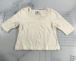 Vintage Ellemenno Shirt Womens Large White 3/4 Sleeves Y2K Scoop Neck Cr... - £40.61 GBP