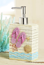 Flip-Flop Sandal Soap Dispenser Beach Starfish Seashell Seaside Ceramic Bath NEW - £19.47 GBP