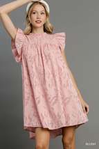 Jacquard Lace Ruffle Short Sleeve Dress With Back Button Keyhole - £36.35 GBP