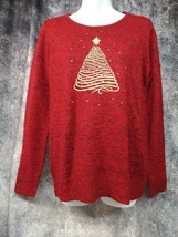 Croft &amp; Barrow Red Black Marled Knit Sweater Women Small Gold Christmas ... - £19.45 GBP