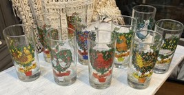 Vtg 10 of 12 Days Of Christmas Glass Tumblers 5 1/2” Replacements Pear Trees Hen - £30.64 GBP