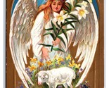 Angel Star Lamb Easter Greeting Gilt Embosed DB Postcard L17 - $4.90