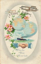 Happy BIRTHDAY-BI PLANES-STEAMER SHIP-GLOBES-HANDHAKE~1912 B B London Postcard - £5.83 GBP