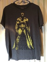 Men’s BATMAN SZ M Gray 50/50 Cotton/Polyester Yellow Graphic word T-Shirt - $7.75