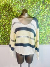 Brand New Multi Color Stripe Sweater Medium With Puff Sleeves Women’s Cream - £16.89 GBP