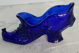 Vintage Mosser Victorian style Rose Cobalt Blue Glass Slipper Shoe, excellent - £15.17 GBP