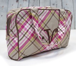 thirty-one Large Plaid Cosmetic Train Case Bag Personalized Initial &quot;V&quot; - £8.38 GBP