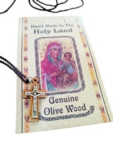 Genuine Olive Wood Cross &amp; Icon Christian Gift Set Hand Made in the Holy Land - £4.43 GBP