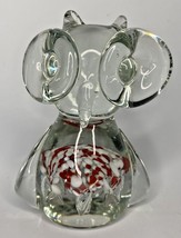 Vintage Hand Blown Art Glass Fish Paperweight Red White Owl Figurine - $29.99