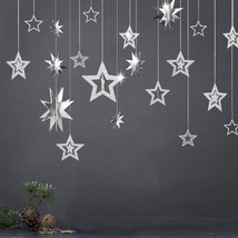 Glitter Silver Star Garlands 3D Star Decorations Hanging Paper Garland Twinkle S - £20.90 GBP