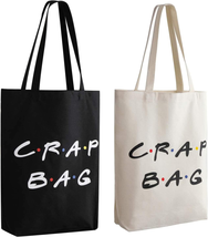 Friends Show Crap Bag, 2 Pack Large Canvas Reusable Grocery Tote Bags White and  - $21.21