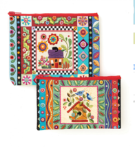 Colorful Creatures Eco Pouch SET Craft Project zipper bag Quilt images recycled - £7.95 GBP