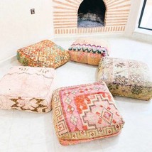 Moroccan Kilim Pillow, Outdoor Morocco Pouf, Floor Pouf, Vintage Moroccan Ottoma - £93.22 GBP
