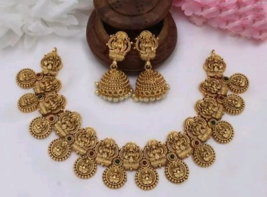 Gold Plated Bollywood Matt Finish Style Indian Chick Necklace Jewelry Set - £29.89 GBP