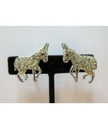 Vintage Donkey Earrings Clear White Rhinestones Red Eyes 1&quot; High Silver ... - £18.06 GBP