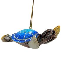 Blue Sea Turtle with Both Fins Up Christmas Tree Ornament - $15.82