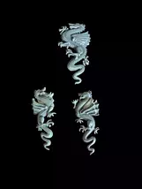 Vintage JJ Jonette Pewter Dragon Brooch Pin & Matching Earrings Set Fantasy Jewe - $25.00