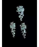 Vintage JJ Jonette Pewter Dragon Brooch Pin &amp; Matching Earrings Set Fant... - $25.00