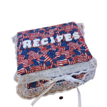Handmade Recipe Card Organizer Patriotic Fabric &amp; Lace w/ 4 x 6 cards - $15.78
