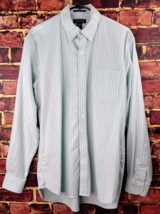 Lands End Mens 16 35 Tailored Fit Mint Stripe Button Down Supima No Iron Oxford - £9.69 GBP