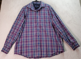 Tasso Elba Shirt Mens Size XL Blue Purple Gingham Long Sleeve Collar Button Down - £12.94 GBP