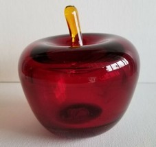 Chet Cole Hand Blown Art Glass Ruby Red Apple Sculpture Paperweight Signed - $79.00