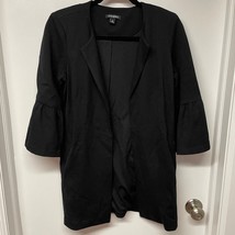 Roz &amp; Ali Black Open Front Dressy Long Jacket Coat Flare Sleeve Womens S... - $9.90