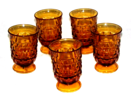 VTG 70s Indiana Glass Whitehall Cubist Amber Drinking Glasses Juice Glas... - £31.27 GBP