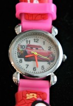 NOS child&#39;s Cars Lightning McQueen quartz wristwatch with 3-D pink rubbe... - $14.85