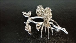Darling .925 Sterling Silver Marcasite Brooch Two Birds Sitting on Branch - £39.86 GBP