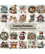 Country Christmas Clipart Bundle | 20 Rustic Holiday PNGs, Farmhouse Xma... - $2.46 CAD