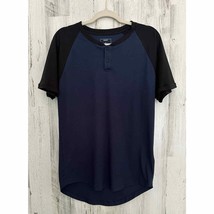 DKNY Men’s Shirt Navy Black Raglan Sleeve Henley Size Medium - £11.05 GBP