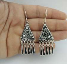 Long Tribal Silver Earrings Earring Miao Personality Handmade Exaggerate Tassels - £50.60 GBP