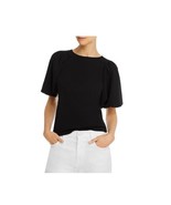 Aqua Womens L Black Round Neck Puff Elbow Sleeve Blouse Top NWT H84 - $40.32 CAD