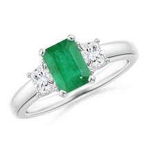 ANGARA Emerald and Diamond Three Stone Ring for Women, Girls in 14K Solid Gold - £1,533.14 GBP