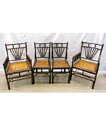 Set of Four Sturdy Antique Burnt Bamboo Cane Seat Dining Chairs - $16,225.39 MXN