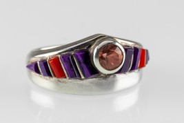 Handcrafted Spiny Oyster, Morganite &amp; Coral Sterling Ring, Boho Ring Siz... - $3,660.44 MXN