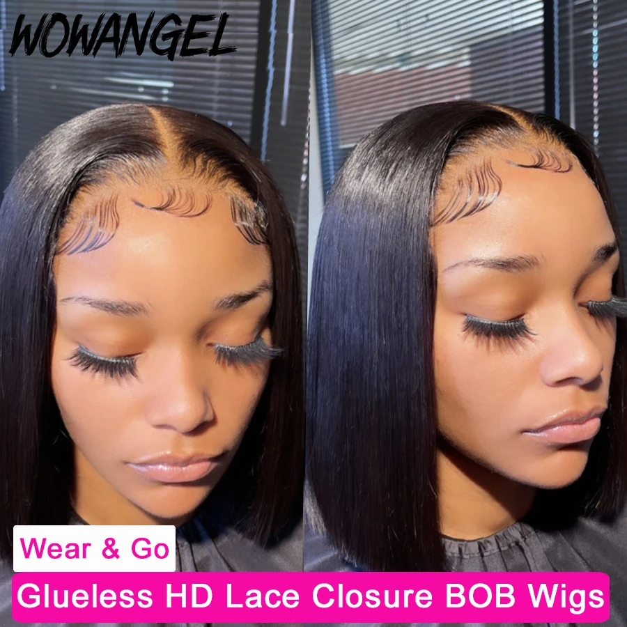 Wow Angel 5x5 HD Lace Closure Short Bob Human Hair Wigs Glueless Ready to We - £112.10 GBP+