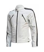 LE Black Striped Zipper Men&#39;s White Leather Jacket - $149.99