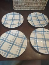 Set Of 4 Pier 1 Salad Plates Blue Stripes - Brand New - £26.29 GBP