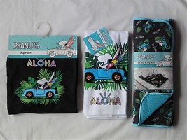 New Peanuts Snoopy Woodstock Kitchen Towels Dish Mat Apron Aloha Beach Buggy - £44.71 GBP