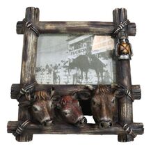 Western Country Rustic Farm Cattle Cow Bulls Barnwood Lantern Picture Fr... - €23,13 EUR