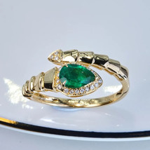 Emerald Snake Ring Antique Snake Engagement Ring 14k Gold Wedding Promise Ring - £1,059.61 GBP