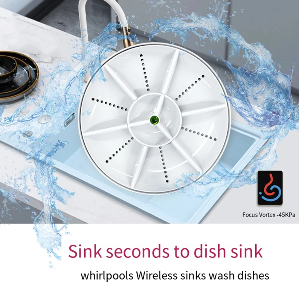 Wireless Portable Dishwasher USB Ultrasonic 45KPa Sink Fruit Vegetable Dish - £42.08 GBP